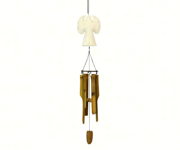 Wooden Angel Bamboo Chime (Natural or White) - YourGardenStop