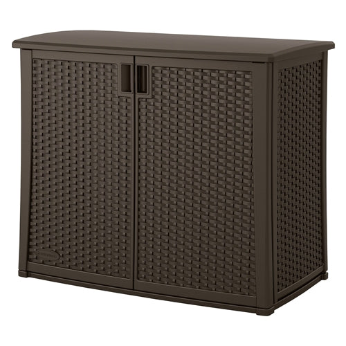 Outdoor Resin Wicker Storage Cabinet Shed in Dark Mocha Brown - YourGardenStop