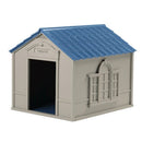 Outdoor Dog House in Taupe and Blue Roof Durable Resin For Dogs up to 100 lbs - YourGardenStop
