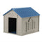 Outdoor Dog House in Taupe and Blue Roof Durable Resin For Dogs up to 100 lbs - YourGardenStop