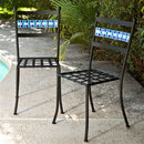Set of 2 - Black Iron Metal Patio Chairs with Aqua Backrest - YourGardenStop