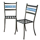 Set of 2 - Black Iron Metal Patio Chairs with Aqua Backrest - YourGardenStop