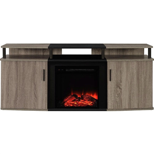 Sonoma Oak / Black Electric Fireplace TV Stand (Up to 70" TV) - YourGardenStop