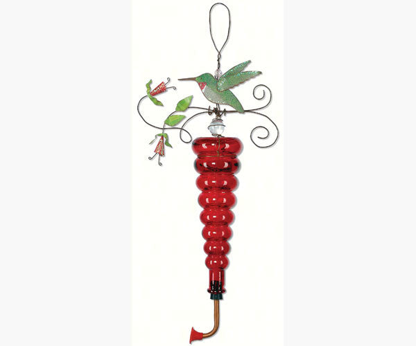 Hummingbird Feeder metal with Red glass bottle - YourGardenStop