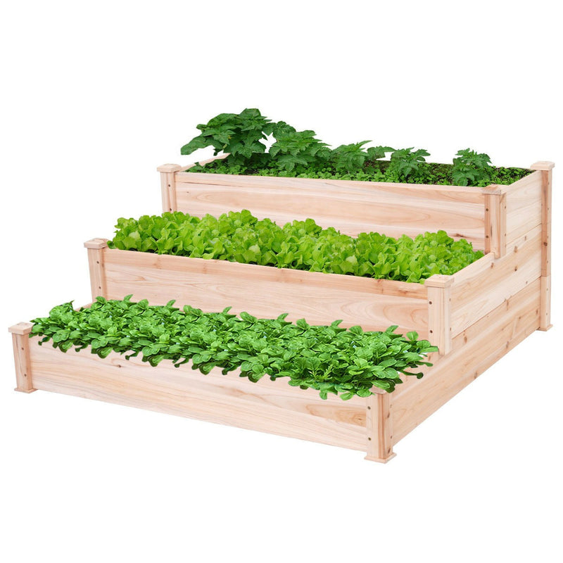 Solid Wood 4 Ft x 4 Ft Raised Garden Bed Planter 3-Tier - YourGardenStop