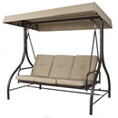 Tan 3 Seat Outdoor Porch Deck Patio Canopy Swing with Cushions - YourGardenStop