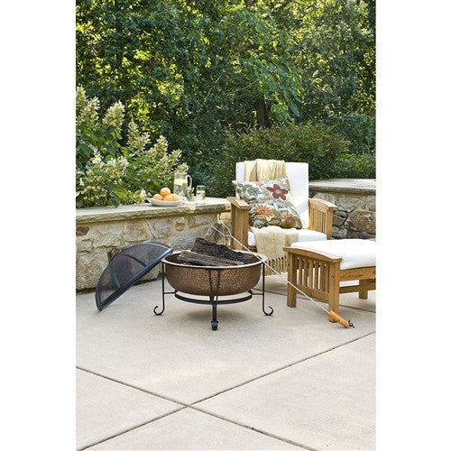 Hammered Copper Fire Pit w/Heavy Duty Spark Guard Cover & Stand - YourGardenStop