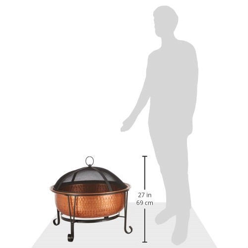 Hammered Copper Fire Pit w/Heavy Duty Spark Guard Cover & Stand - YourGardenStop