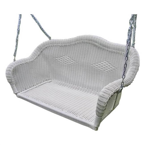 White Resin Wicker Porch Swing with 4-ft Hanging Chain - YourGardenStop